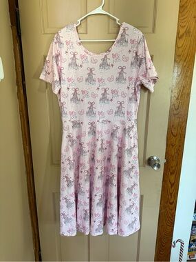Womens Pink Disney Castle Print Short Sleeve Dress XL